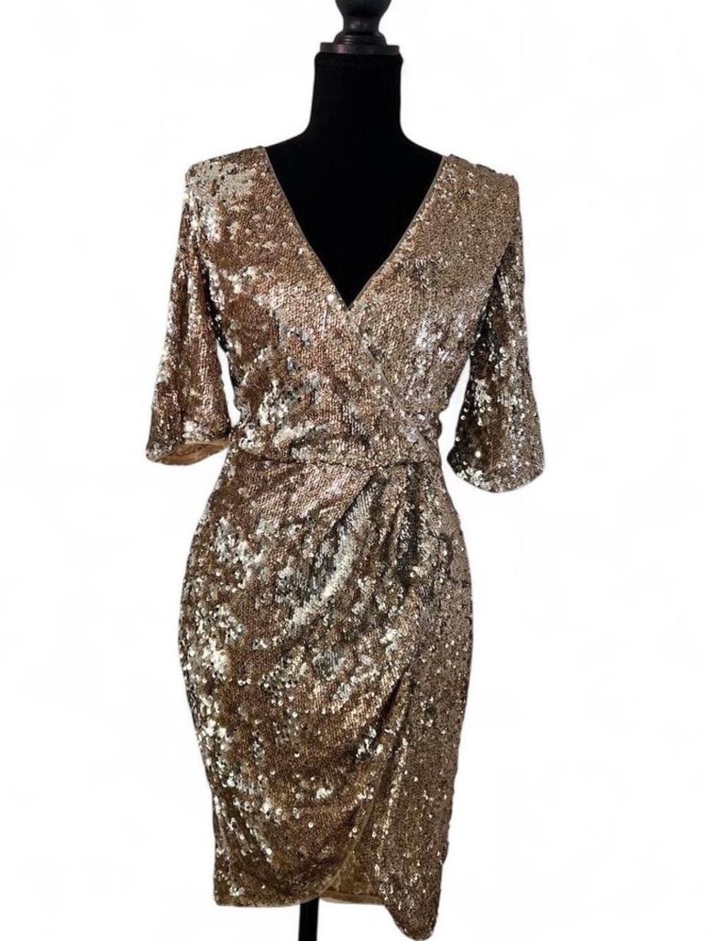 Gold Sequin Wrap Dress - Elegant Women's Party Dress